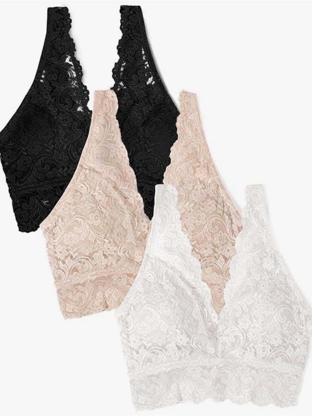 smart & sexy Lace Bralette 3-Pack — Black, Nude & White